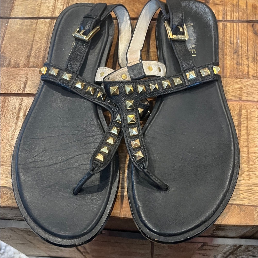 Michael Kors Black Sandals with Gold Studs